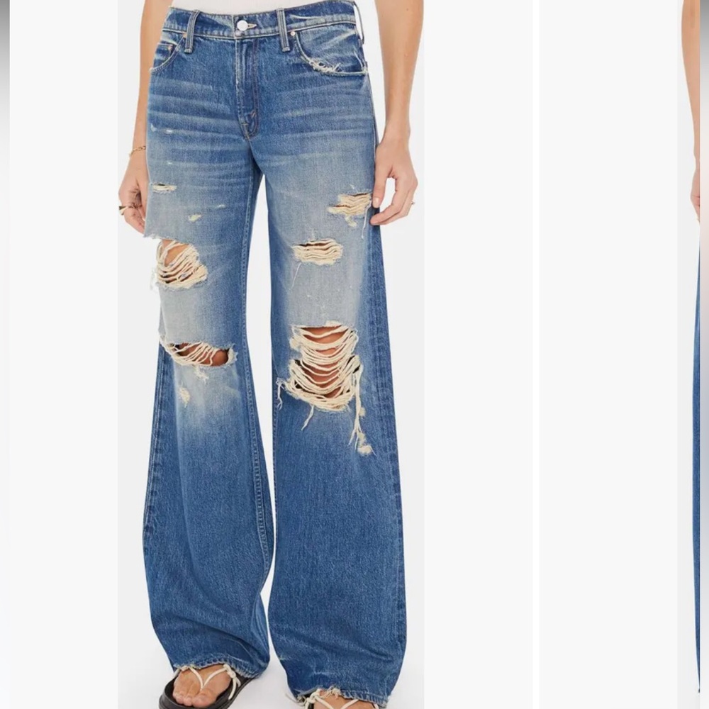 NEW! Mother The Down Low Spinner Heel Ripped Low Rise Wide Leg Jeans 24